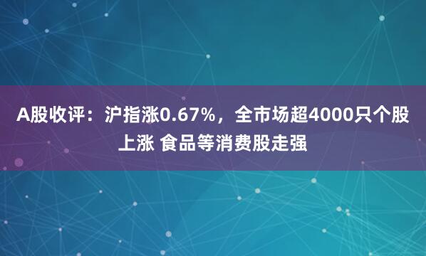 A股收评：沪指涨0.67%，全市场超4000只个股上涨 食品等消费股走强