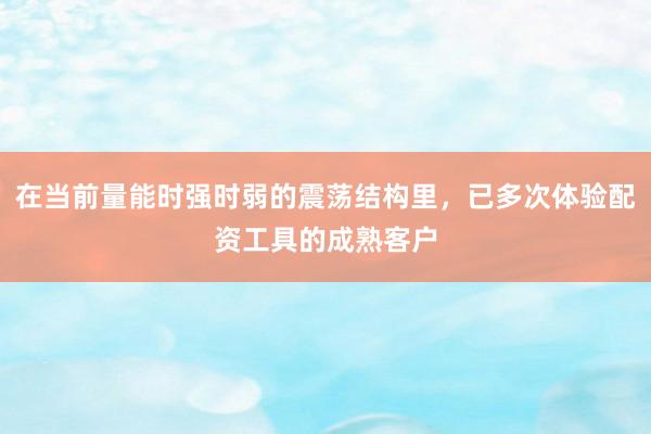 在当前量能时强时弱的震荡结构里，已多次体验配资工具的成熟客户