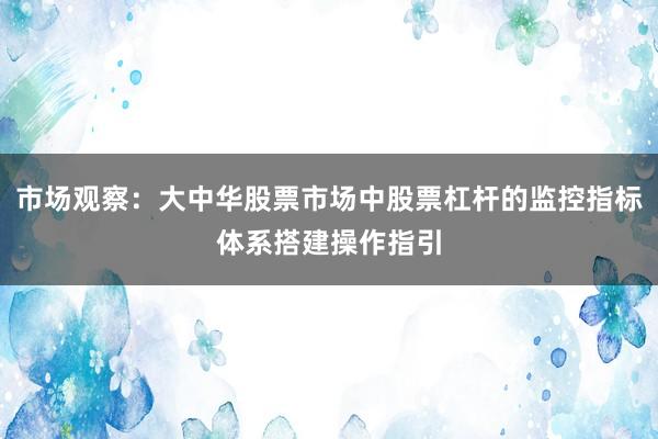 市场观察：大中华股票市场中股票杠杆的监控指标体系搭建操作指引