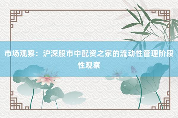 市场观察：沪深股市中配资之家的流动性管理阶段性观察