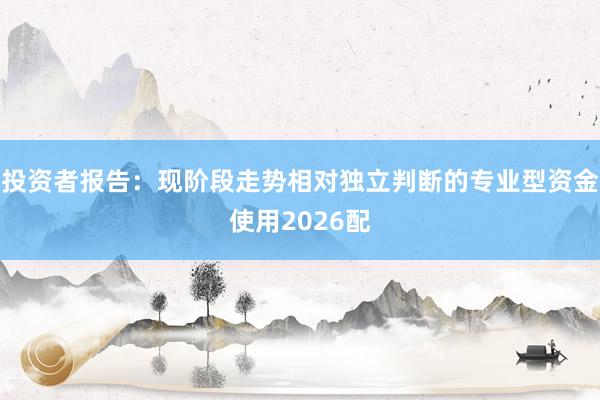 投资者报告:现阶段走势相对独立判断的专业型资金使用2026配