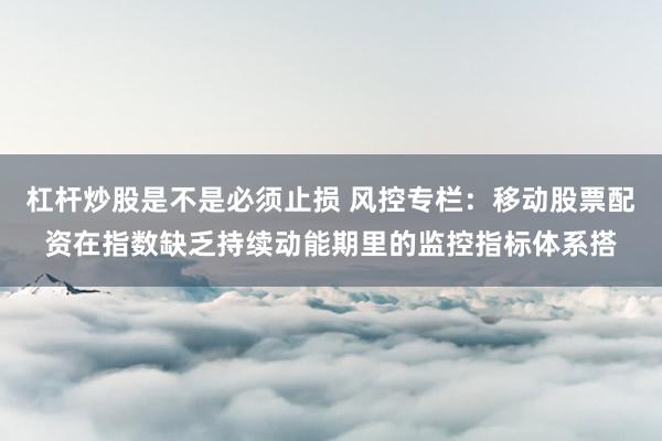 杠杆炒股是不是必须止损 风控专栏：移动股票配资在指数缺乏持续动能期里的监控指标体系搭