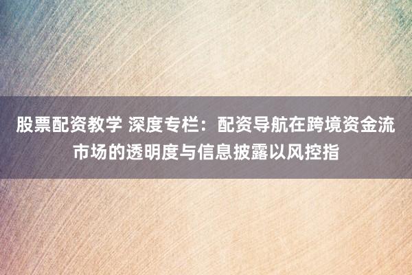 股票配资教学 深度专栏：配资导航在跨境资金流市场的透明度与信息披露以风控指