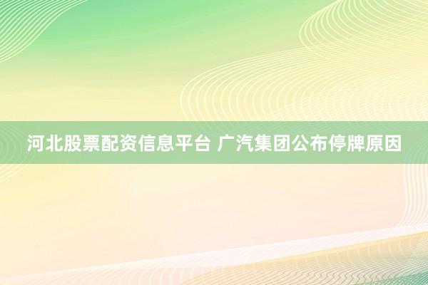 河北股票配资信息平台 广汽集团公布停牌原因