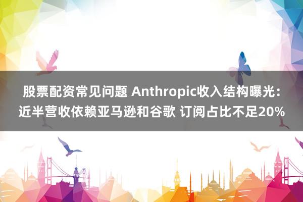 股票配资常见问题 Anthropic收入结构曝光：近半营收依赖亚马逊和谷歌 订阅占比不足20%