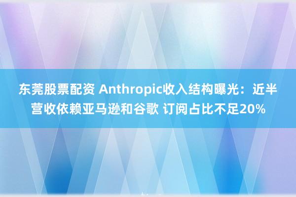 东莞股票配资 Anthropic收入结构曝光：近半营收依赖亚马逊和谷歌 订阅占比不足20%